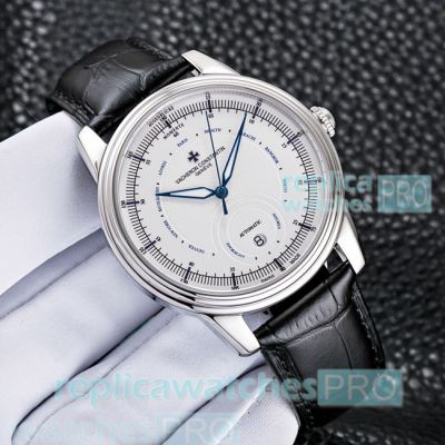 Vacheron Constaintin Patrimony Copy Watch Black Leather Strap White Dial